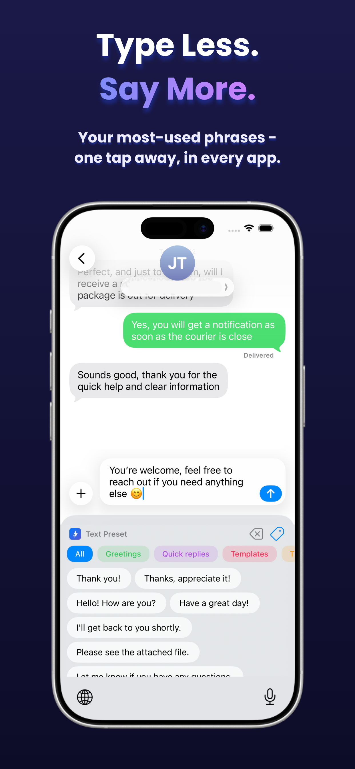 Text Preset keyboard in action